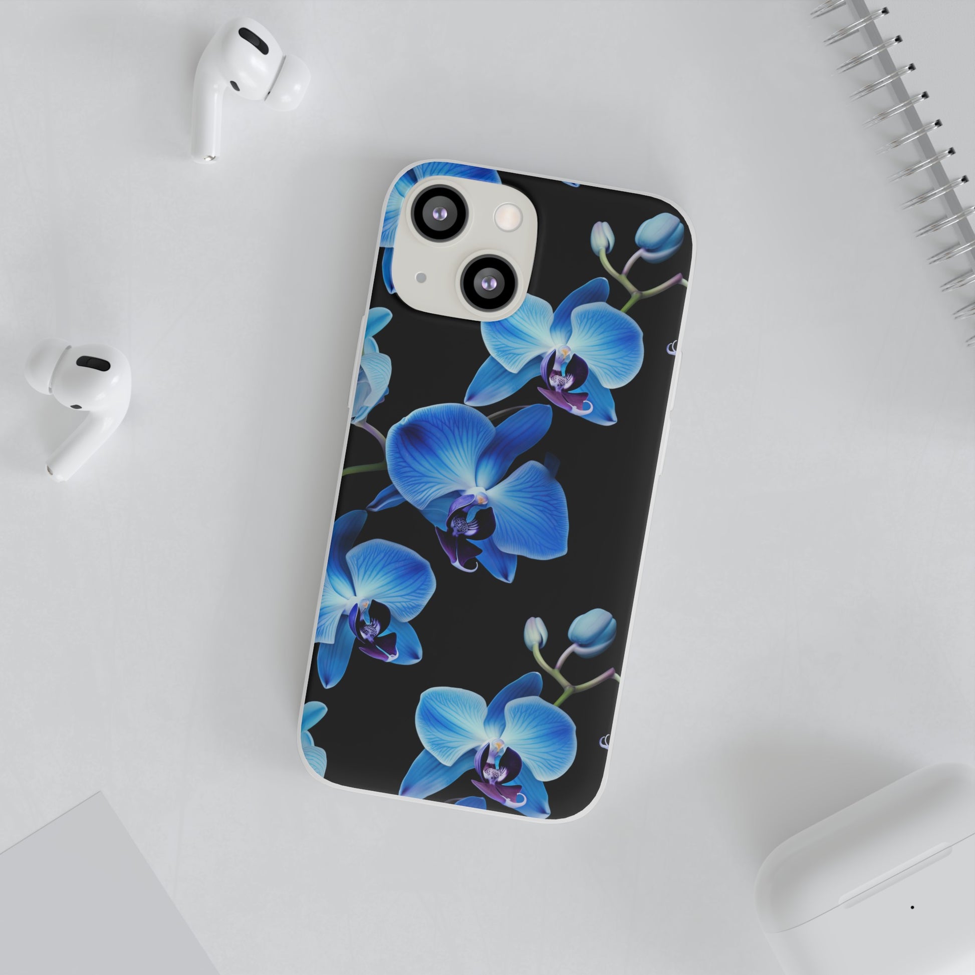 Coques de téléphone flexibles orchidée bleue