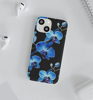 Coques de téléphone flexibles orchidée bleue