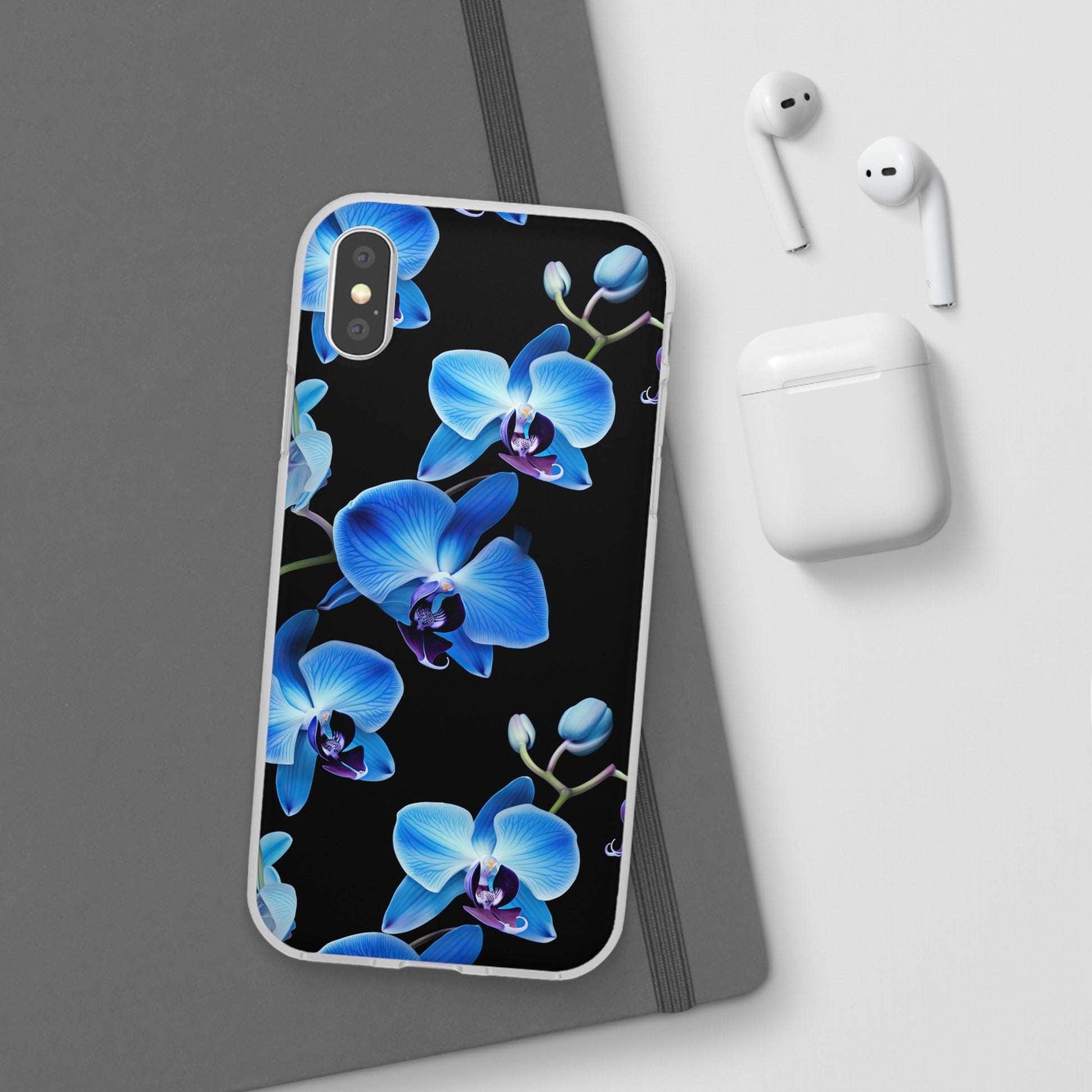 Coques de téléphone flexibles orchidée bleue