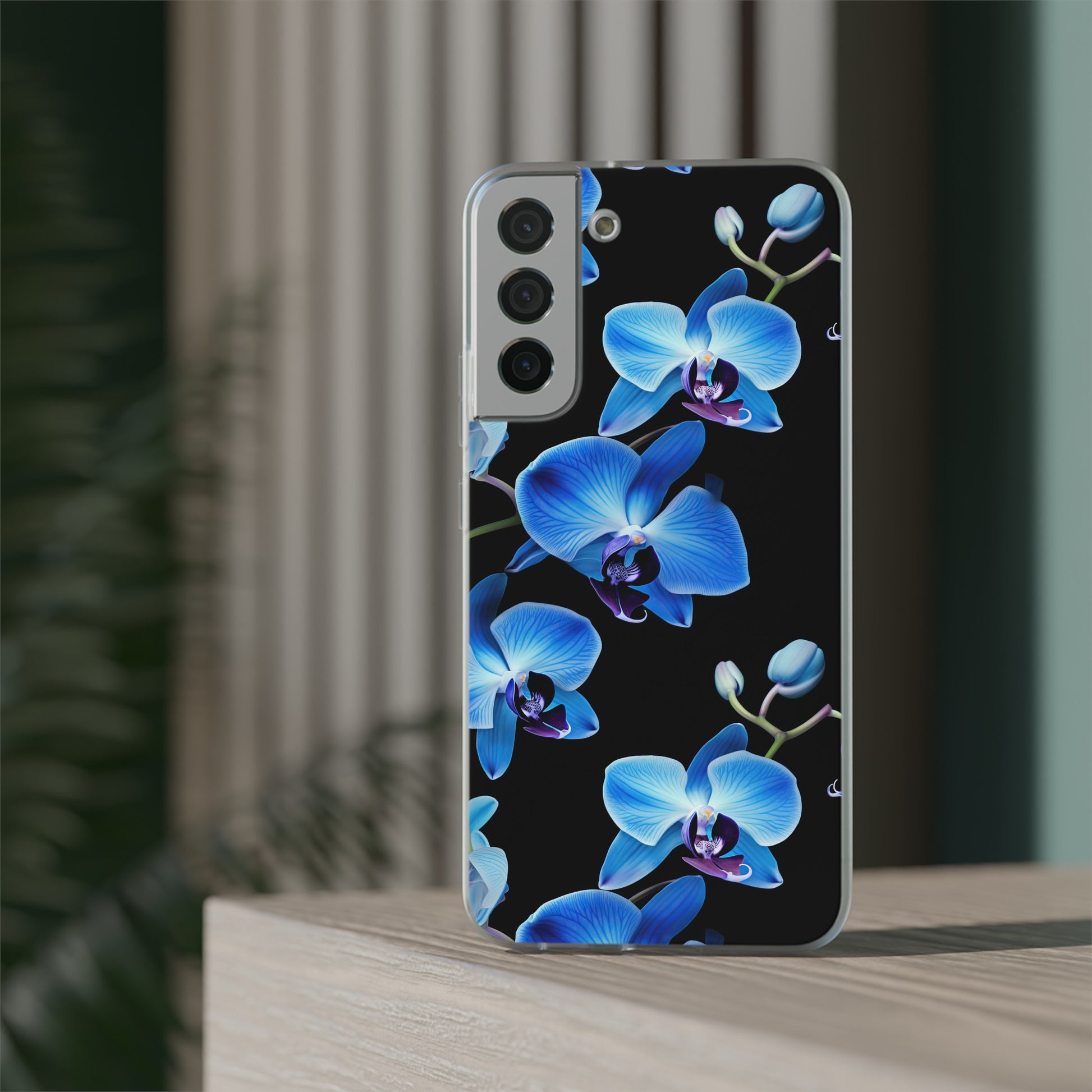 Coques de téléphone flexibles orchidée bleue