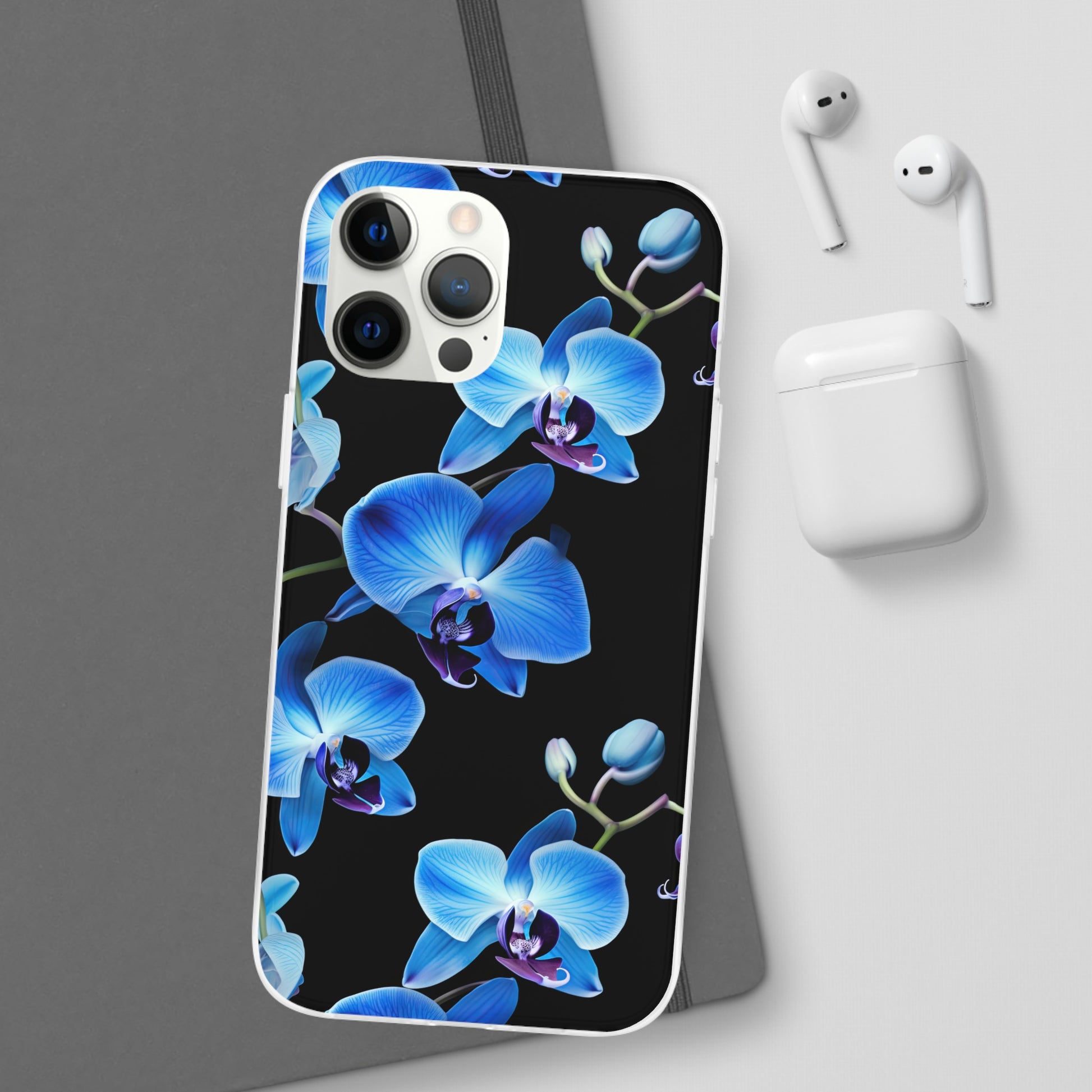 Coques de téléphone flexibles orchidée bleue