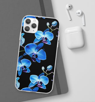 Coques de téléphone flexibles orchidée bleue