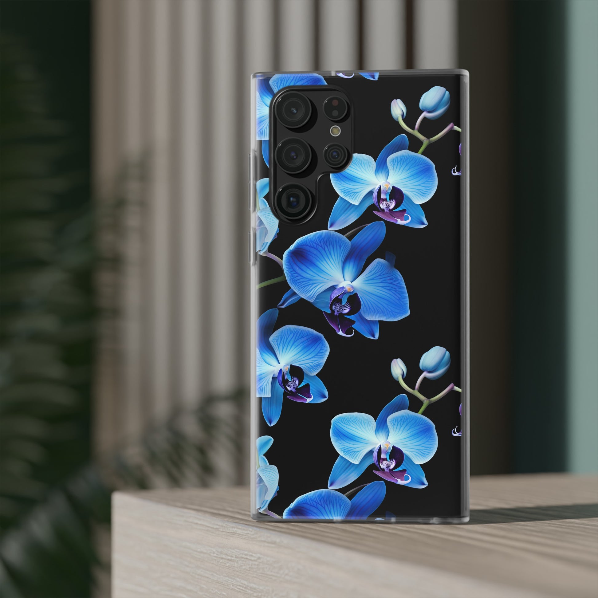 Coques de téléphone flexibles orchidée bleue