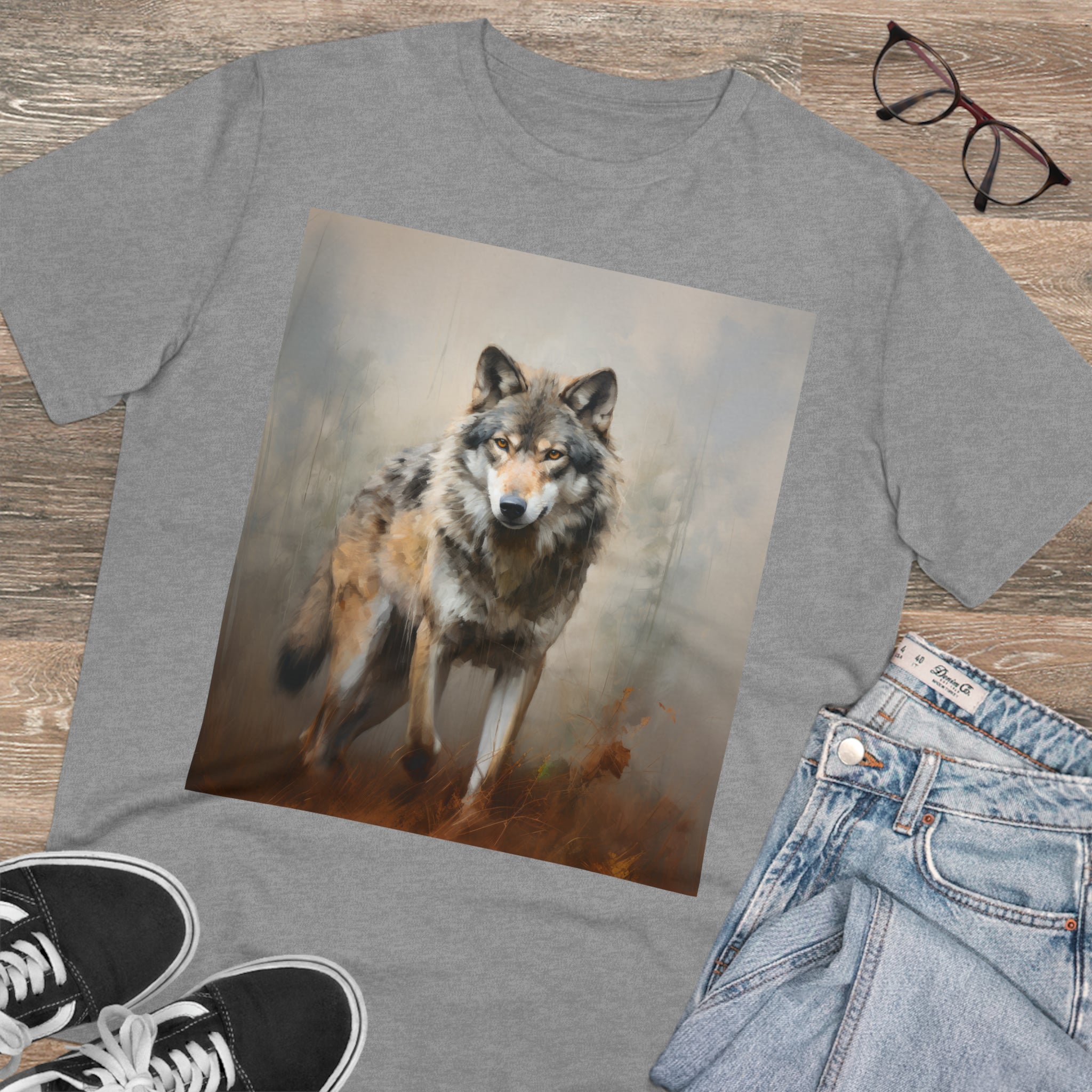 Unisex-T-Shirt mit grauem Wolf – umweltfreundlich 