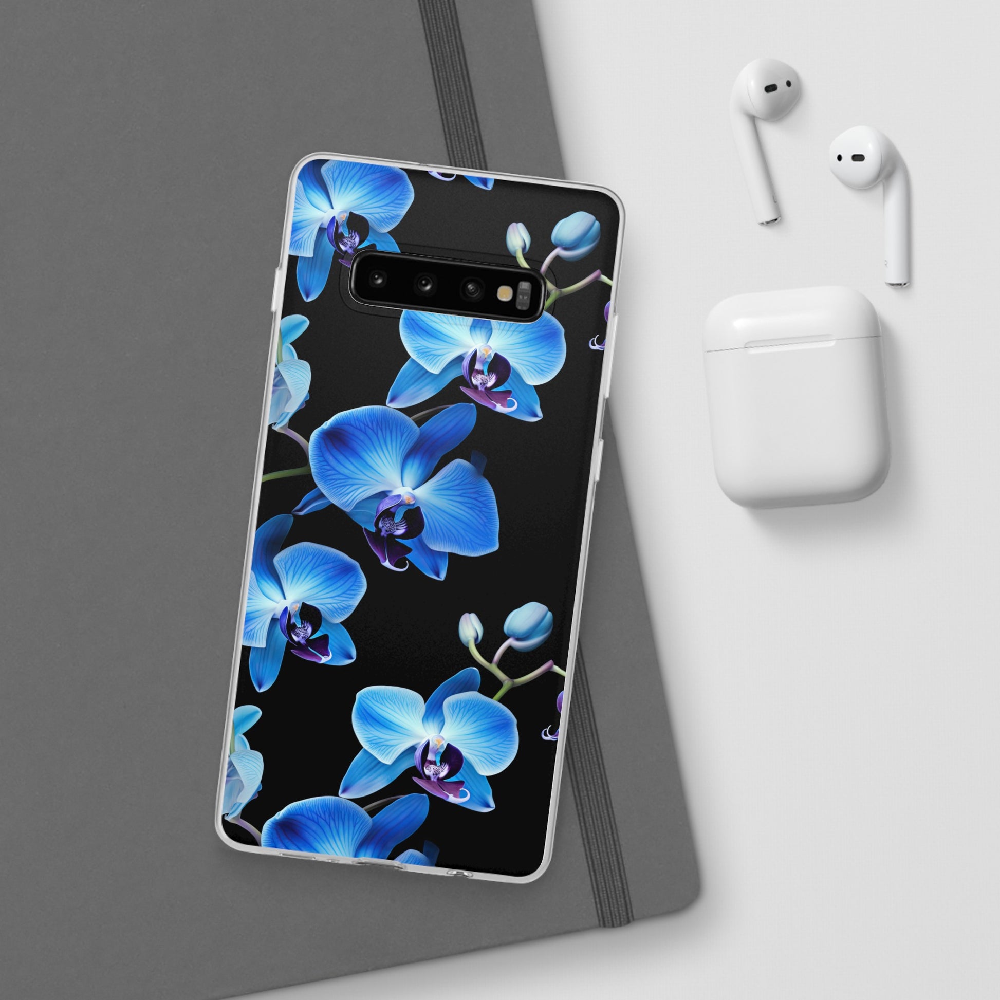 Coques de téléphone flexibles orchidée bleue