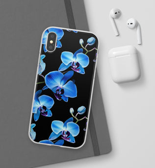 Coques de téléphone flexibles orchidée bleue