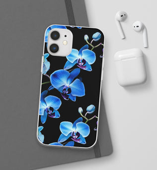 Coques de téléphone flexibles orchidée bleue