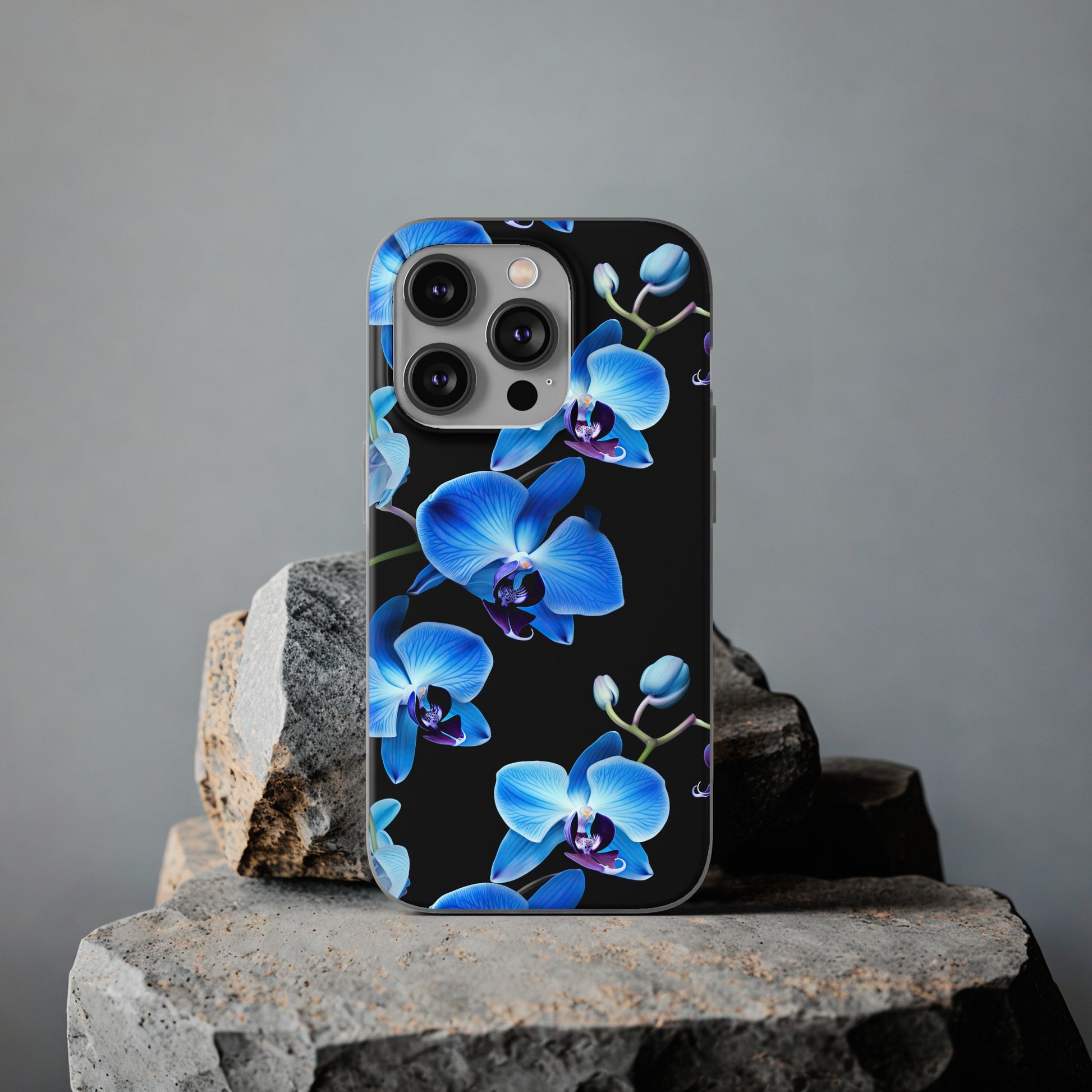 Coques de téléphone flexibles orchidée bleue