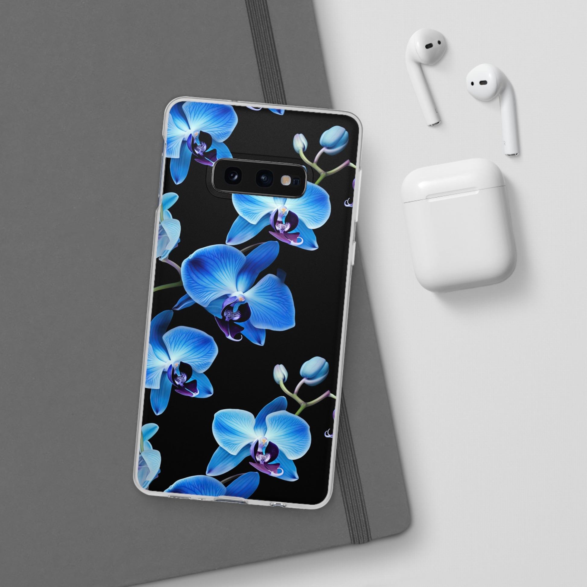 Coques de téléphone flexibles orchidée bleue