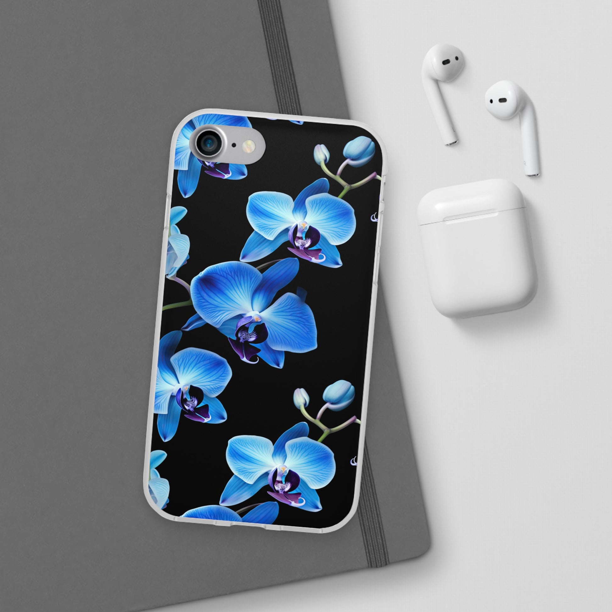 Coques de téléphone flexibles orchidée bleue