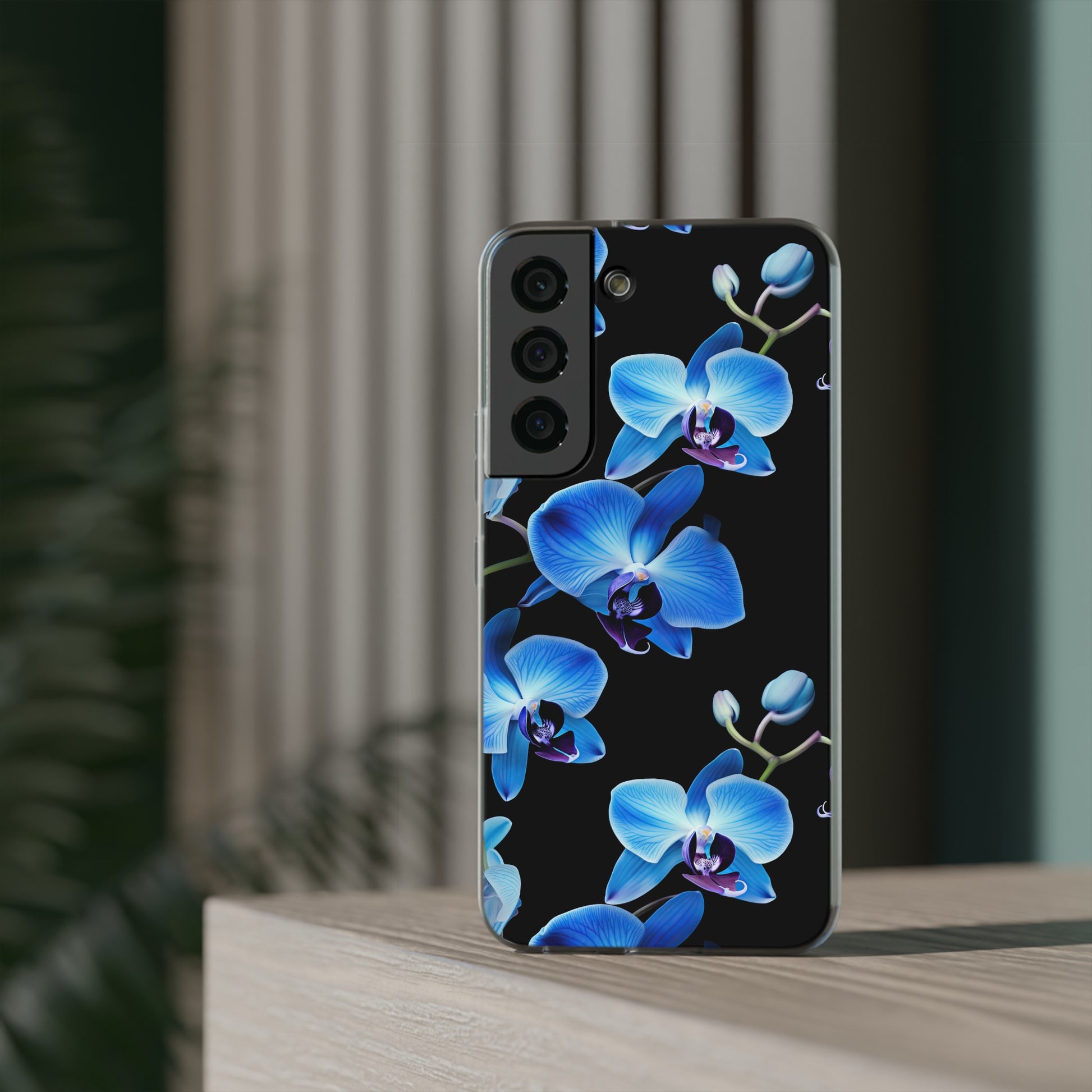 Coques de téléphone flexibles orchidée bleue