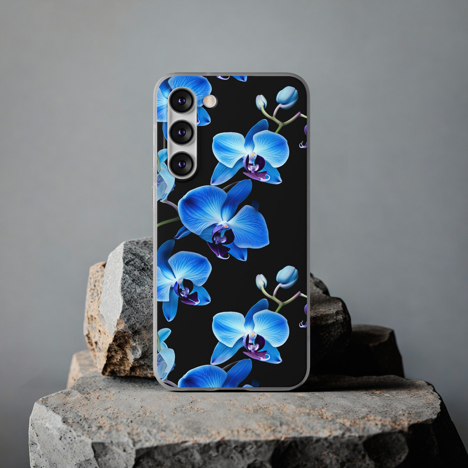 Coques de téléphone flexibles orchidée bleue