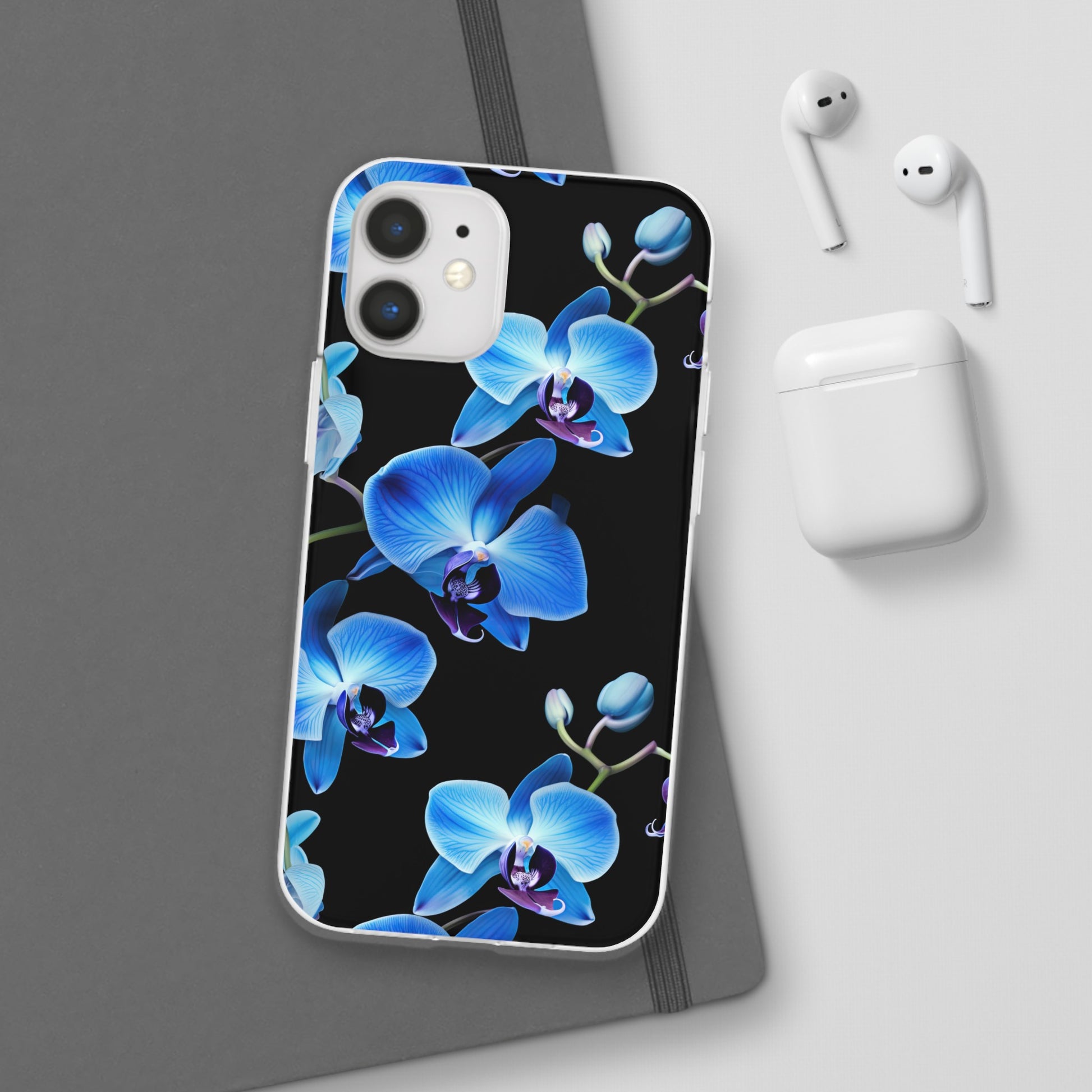 Coques de téléphone flexibles orchidée bleue