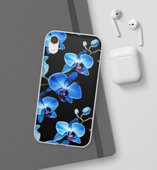 Coques de téléphone flexibles orchidée bleue