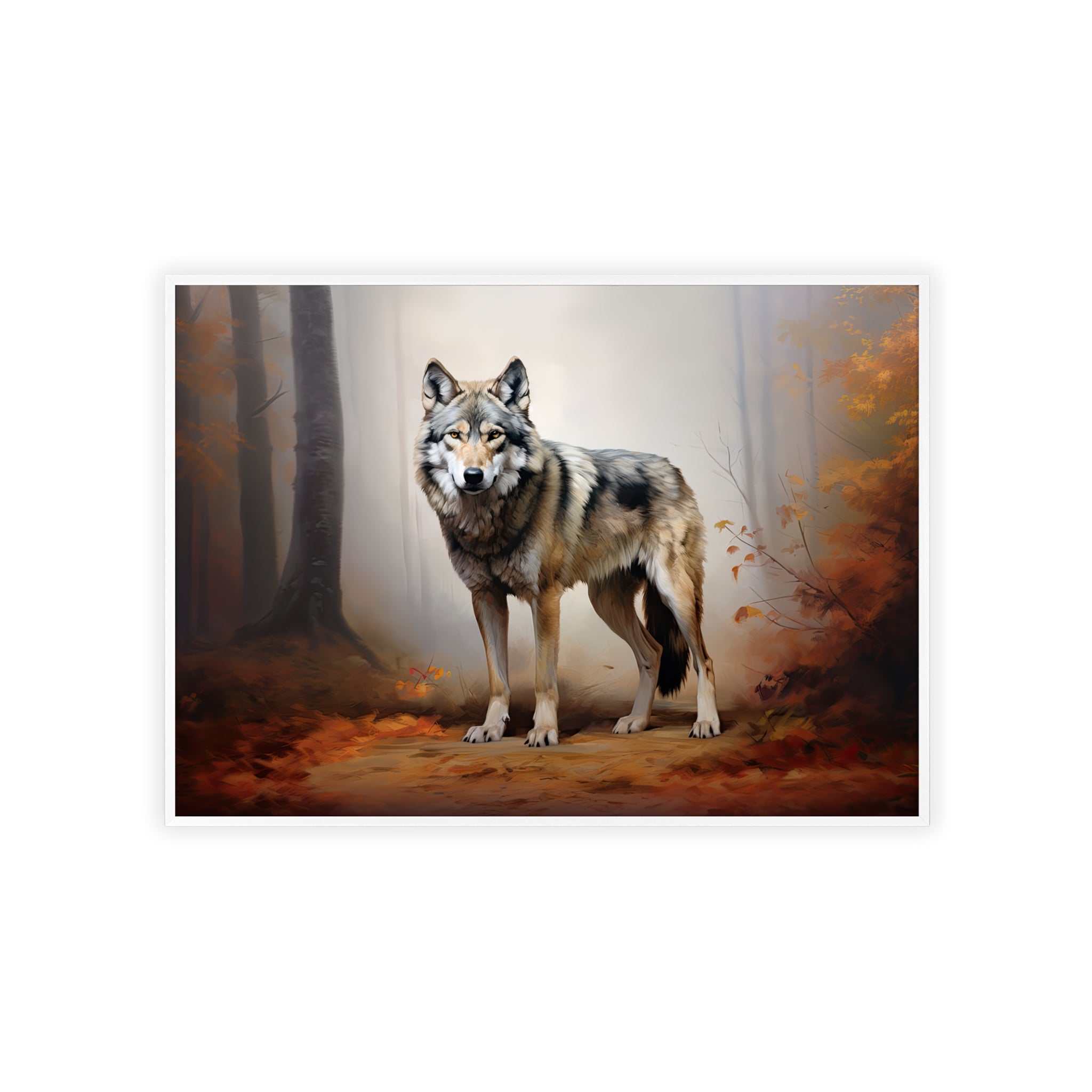 Horizontales Wolf-Poster mit Holzrahmen 