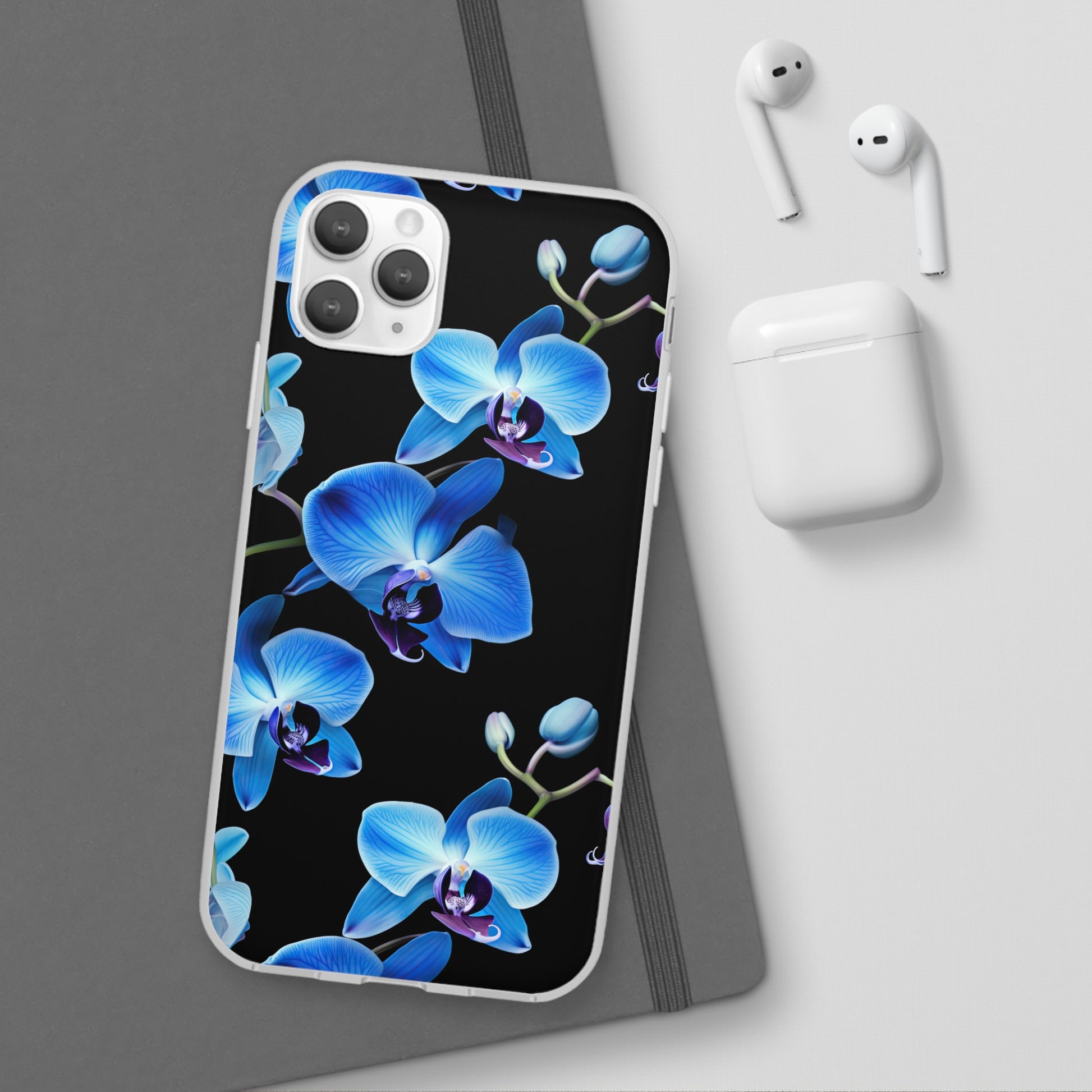 Coques de téléphone flexibles orchidée bleue