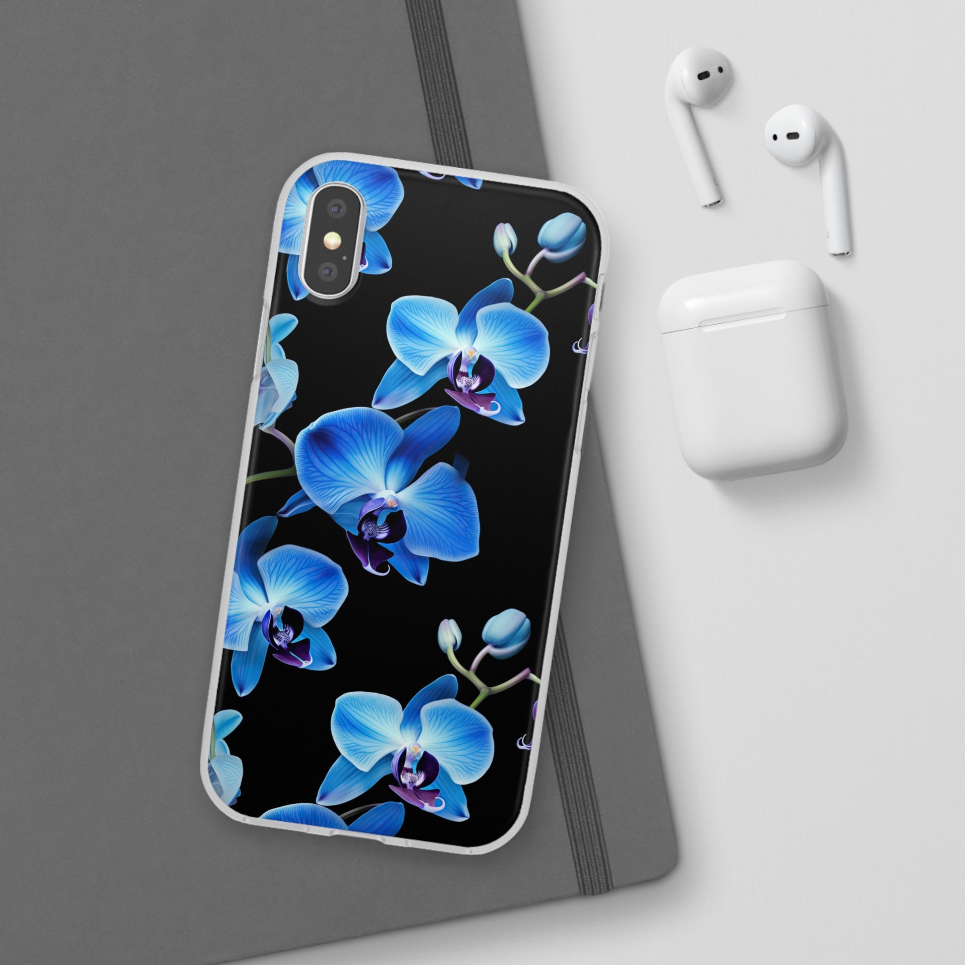 Coques de téléphone flexibles orchidée bleue