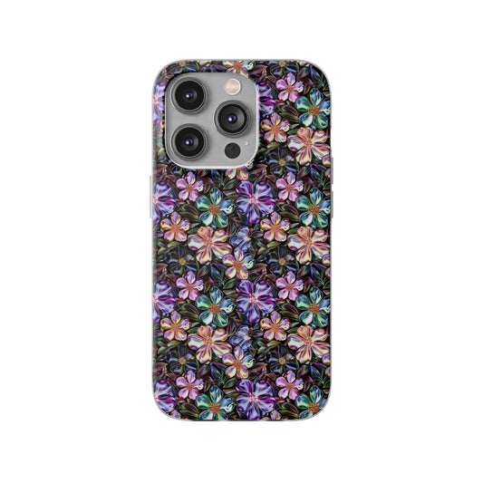 Coques de téléphone flexibles et vibrantes à fleurs métalliques