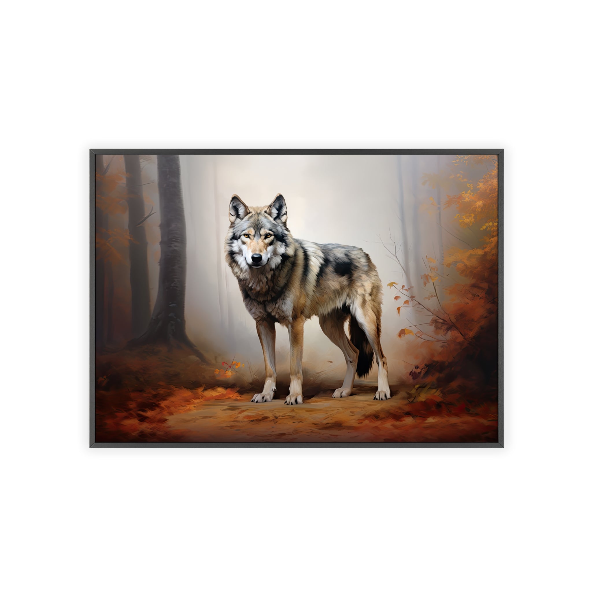 Horizontal Wolf Poster with Wooden Frame