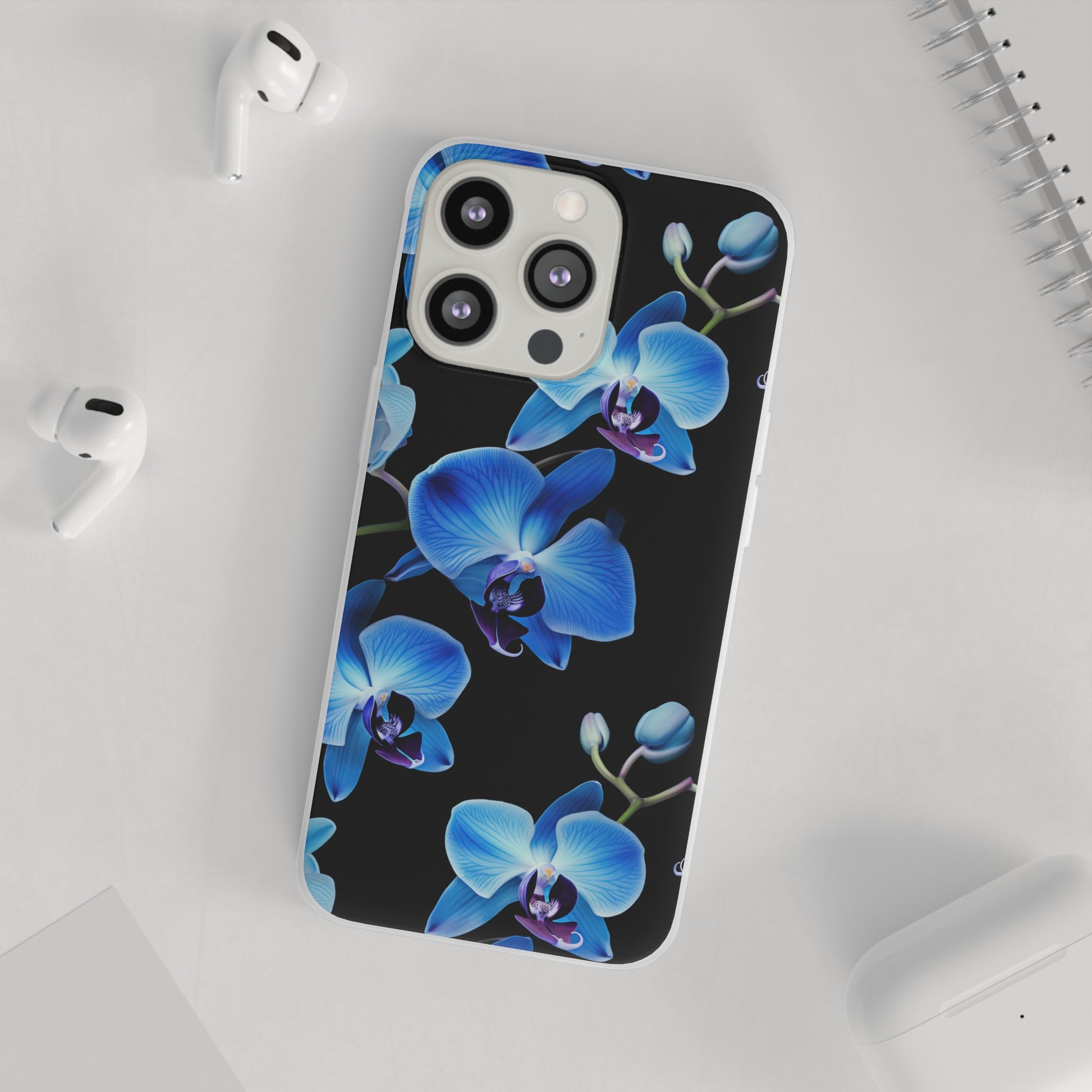 Coques de téléphone flexibles orchidée bleue