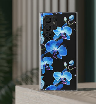 Coques de téléphone flexibles orchidée bleue