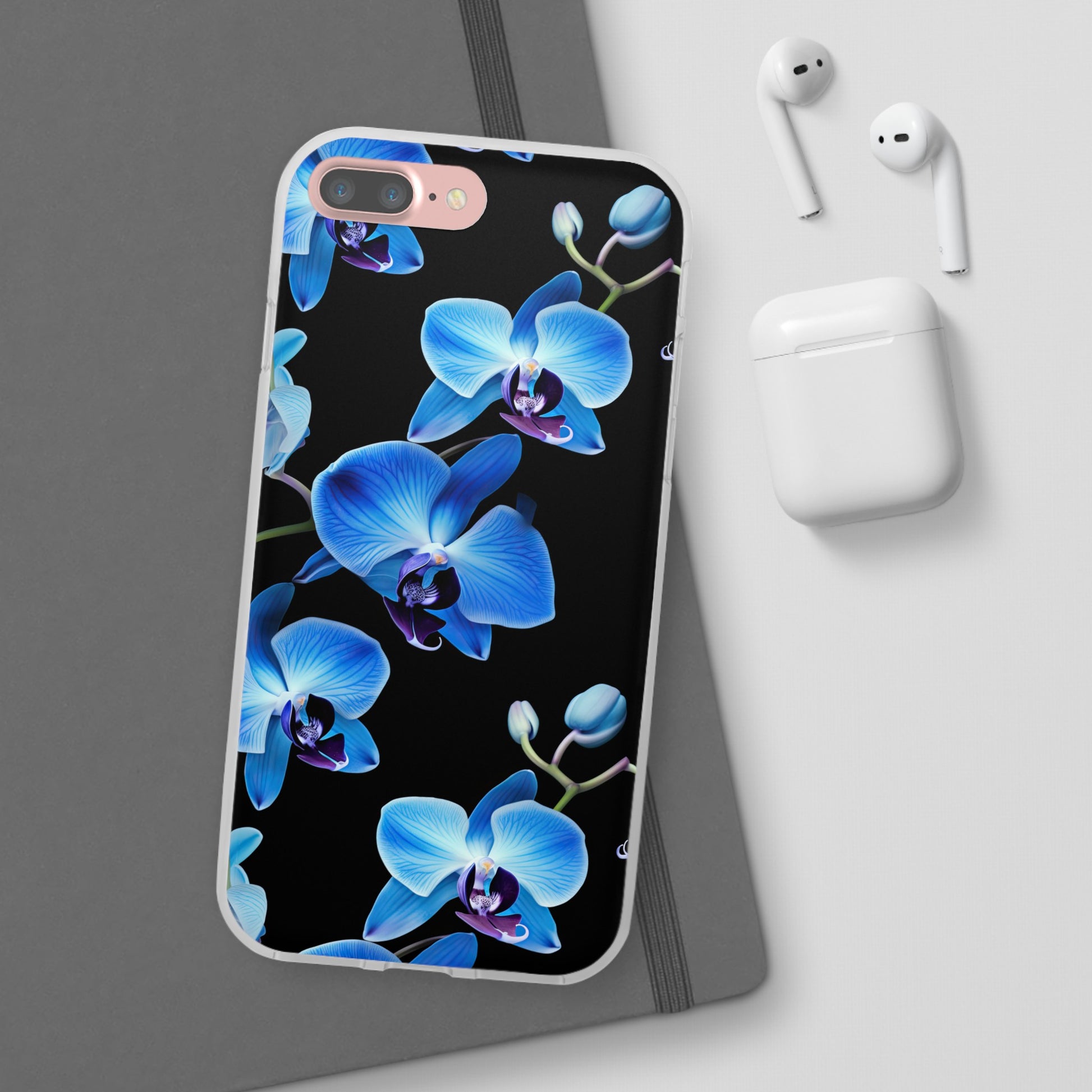 Coques de téléphone flexibles orchidée bleue