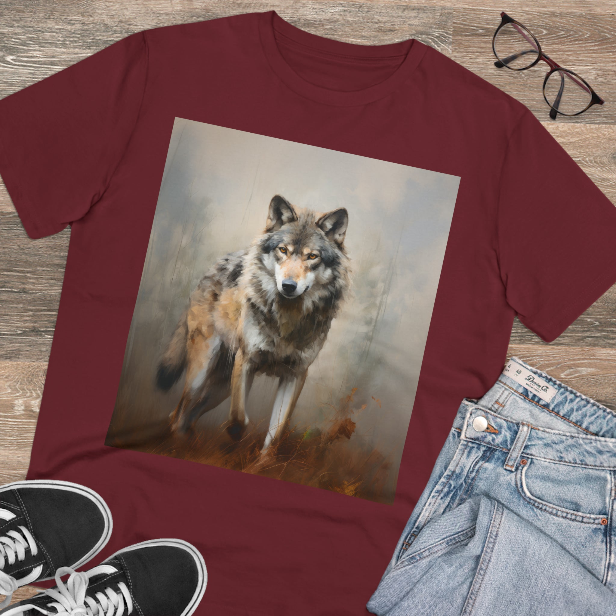 Unisex-T-Shirt mit grauem Wolf – umweltfreundlich 