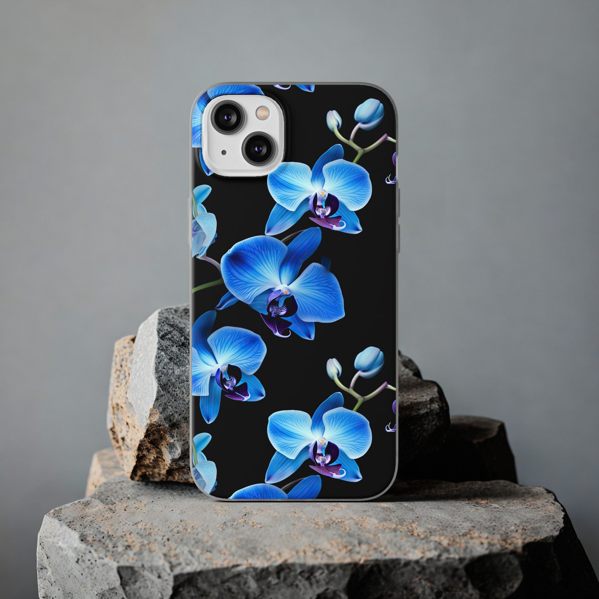 Coques de téléphone flexibles orchidée bleue