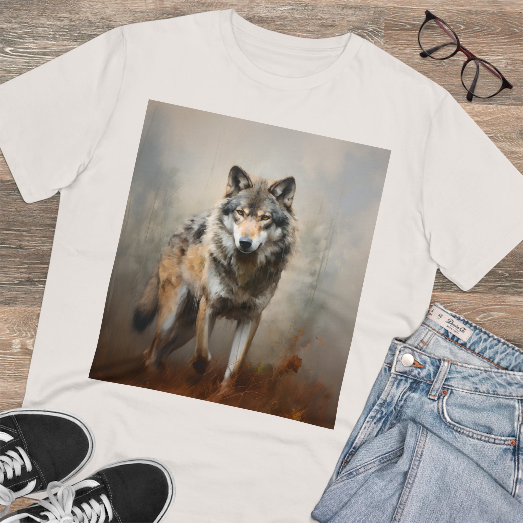 Unisex-T-Shirt mit grauem Wolf – umweltfreundlich 