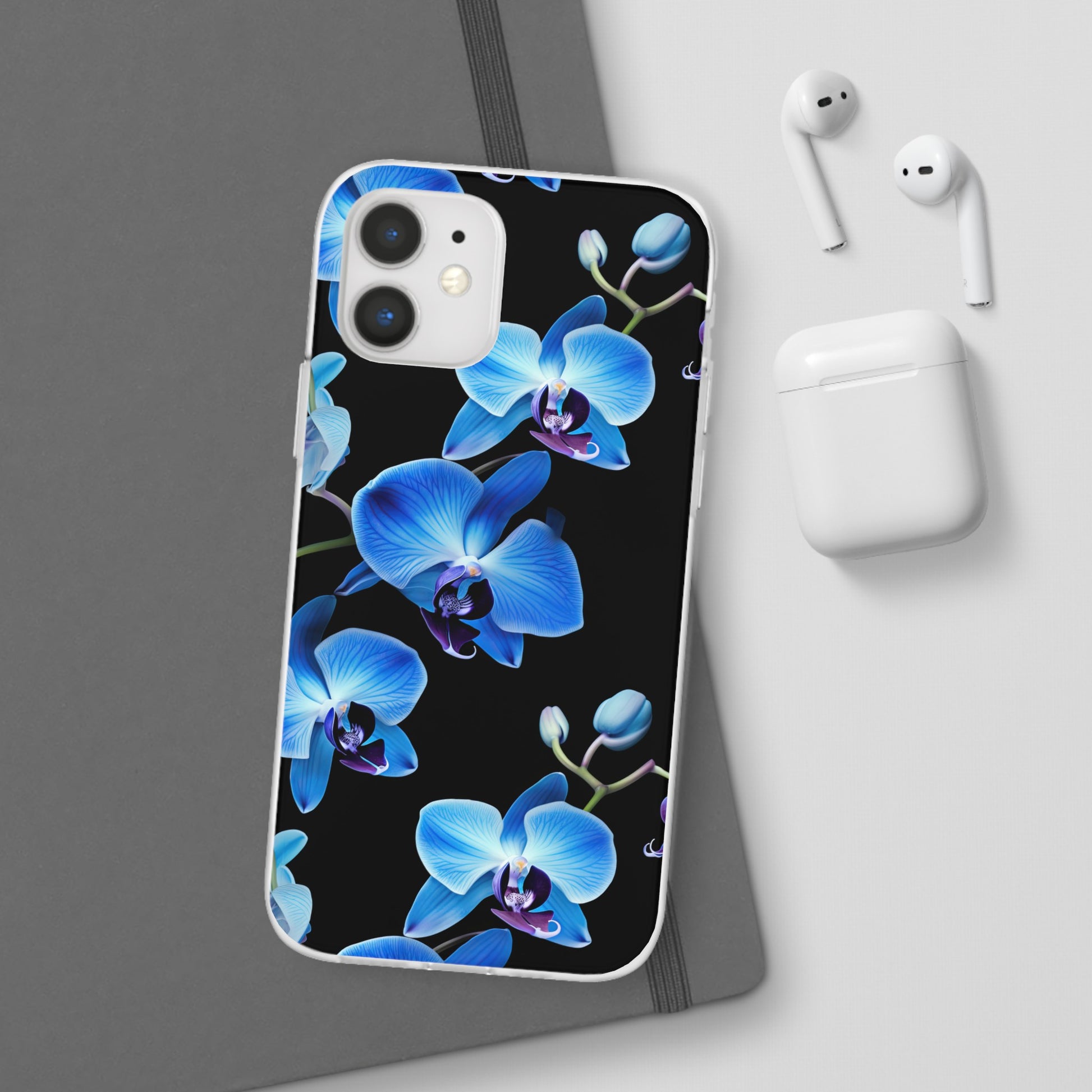 Coques de téléphone flexibles orchidée bleue