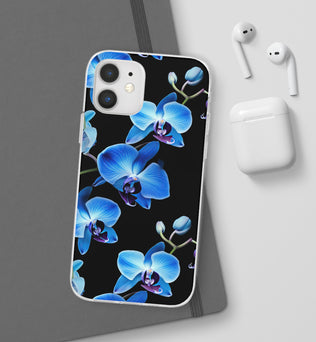 Coques de téléphone flexibles orchidée bleue