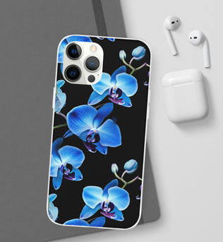 Coques de téléphone flexibles orchidée bleue