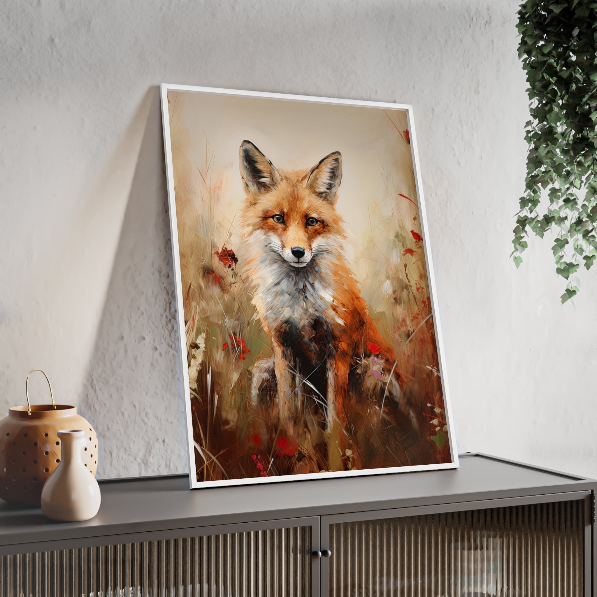 Fox Poster with Wooden Frame