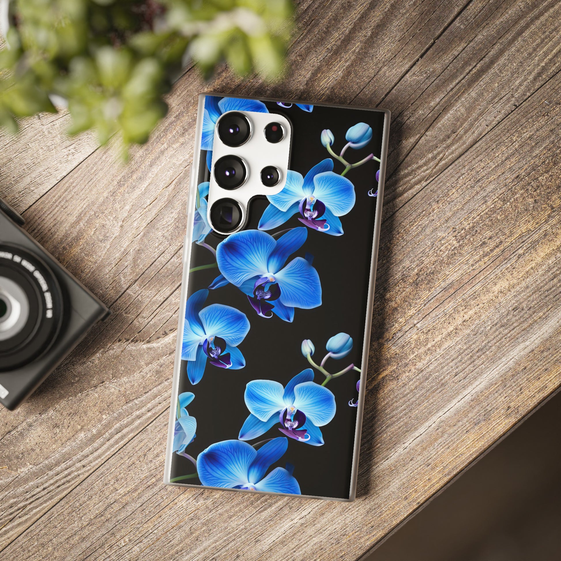 Coques de téléphone flexibles orchidée bleue