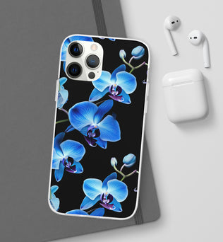 Coques de téléphone flexibles orchidée bleue