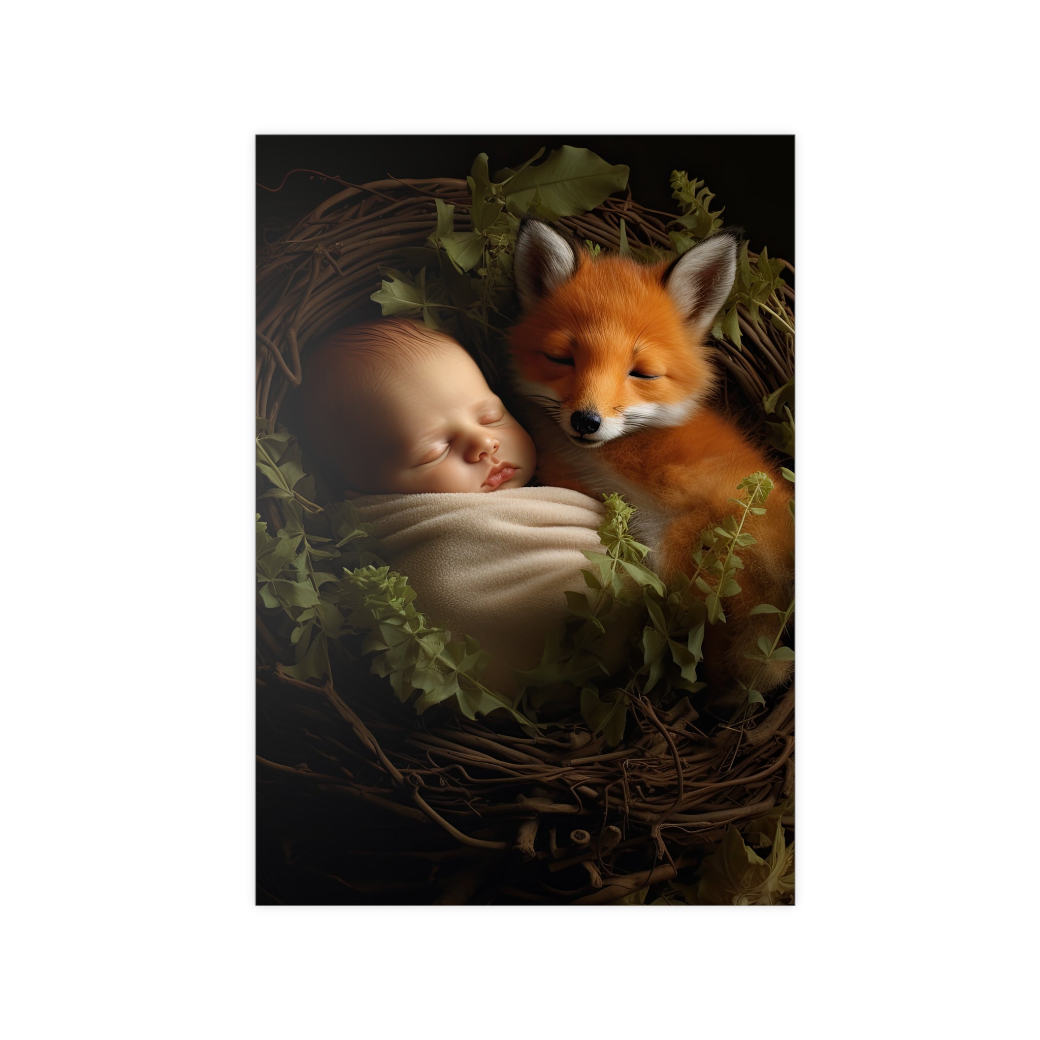 Baby mit Fuchs Poster auf Fotopapier 