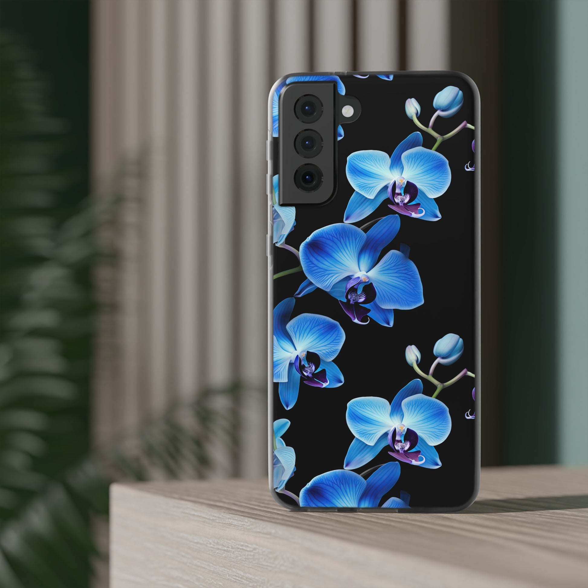 Coques de téléphone flexibles orchidée bleue