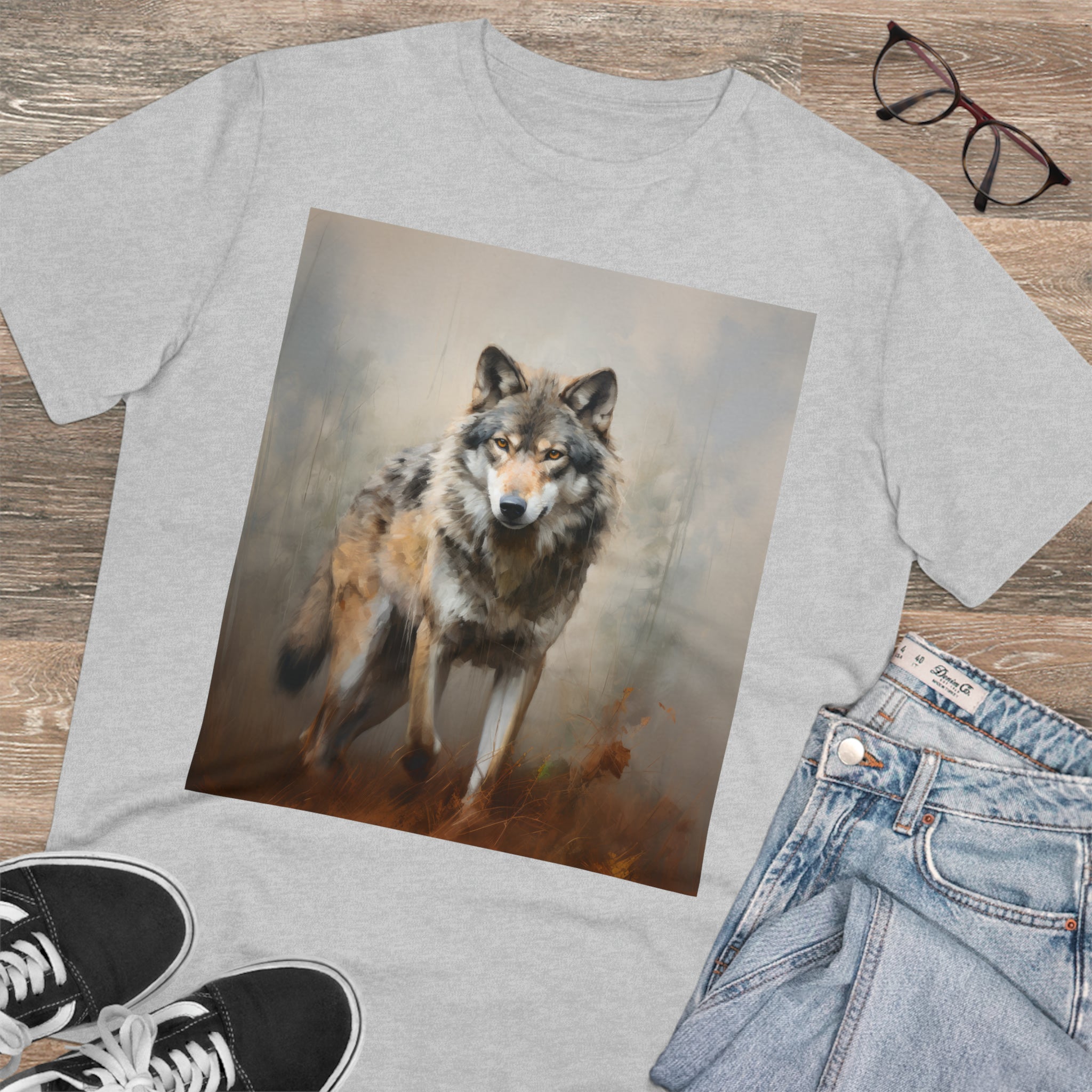 Unisex-T-Shirt mit grauem Wolf – umweltfreundlich 