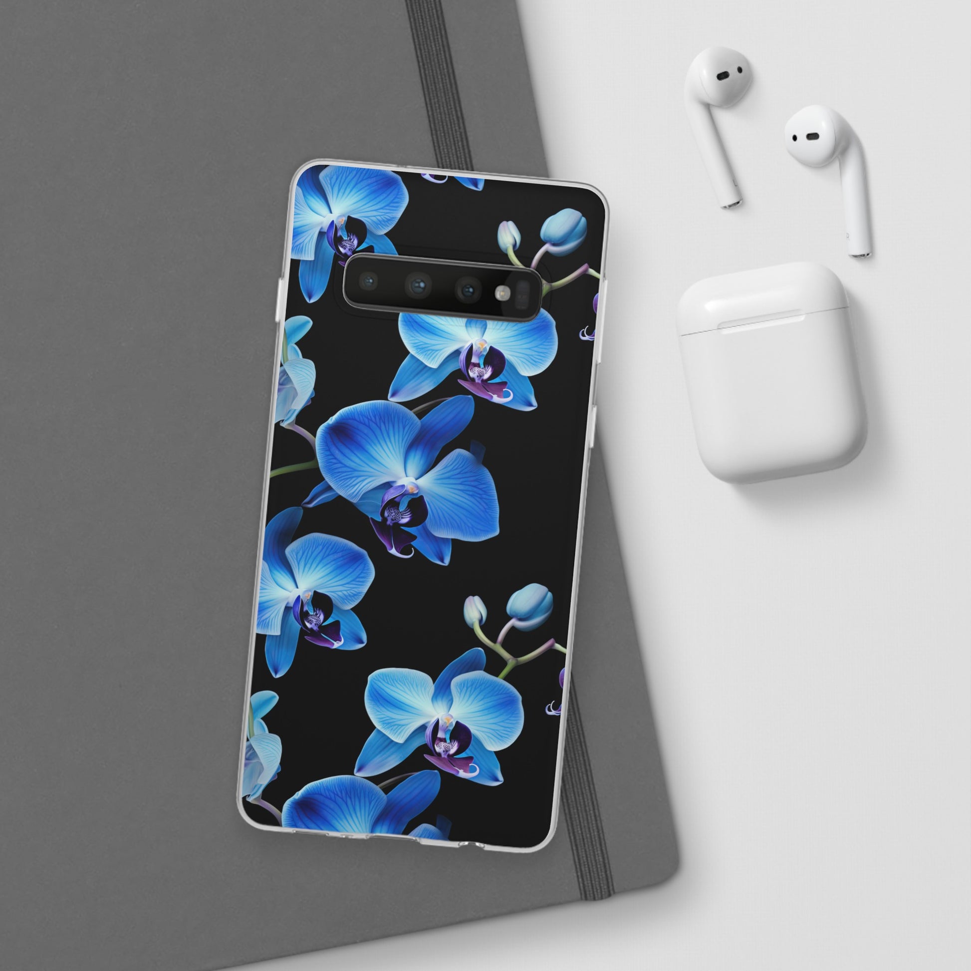 Coques de téléphone flexibles orchidée bleue