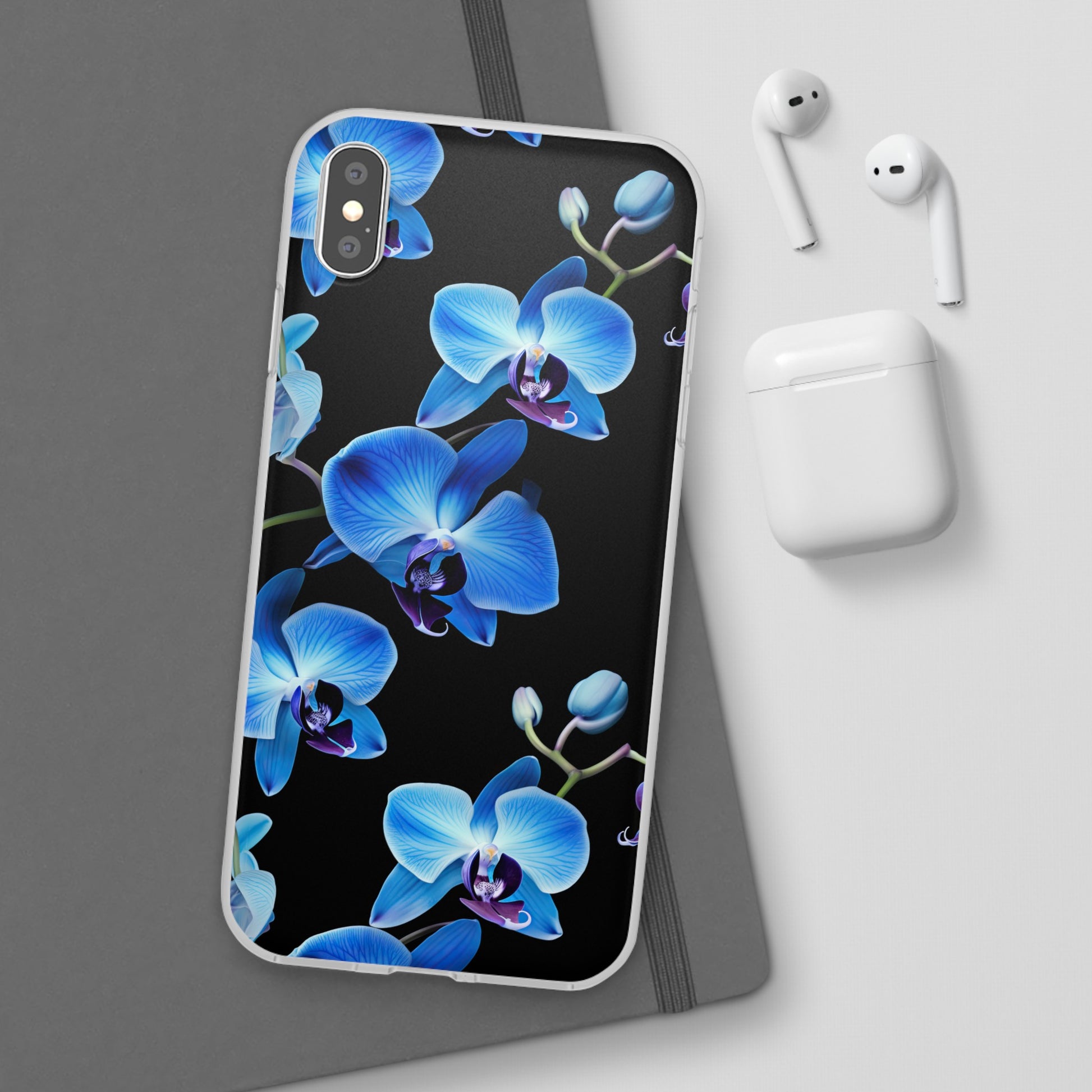 Coques de téléphone flexibles orchidée bleue