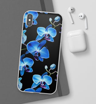 Coques de téléphone flexibles orchidée bleue