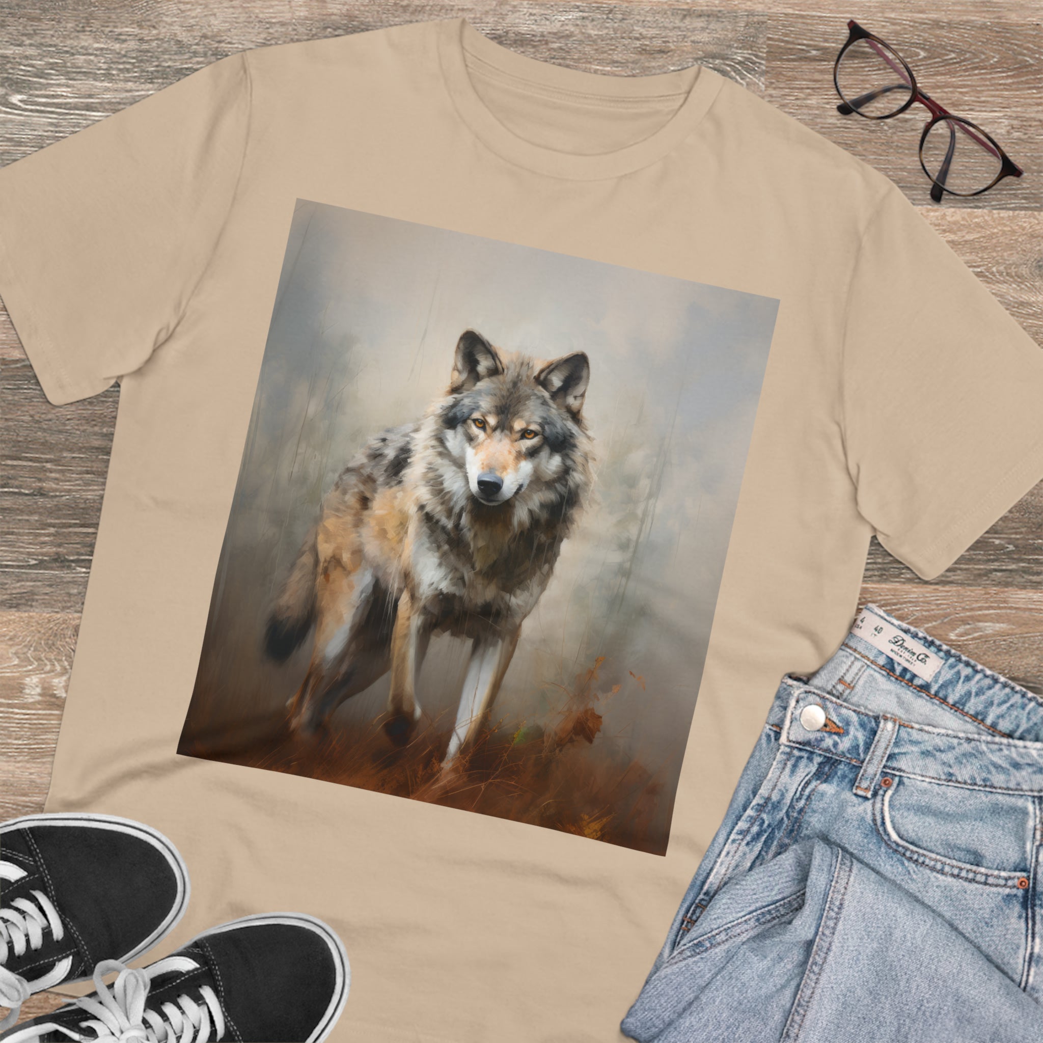 Unisex-T-Shirt mit grauem Wolf – umweltfreundlich 