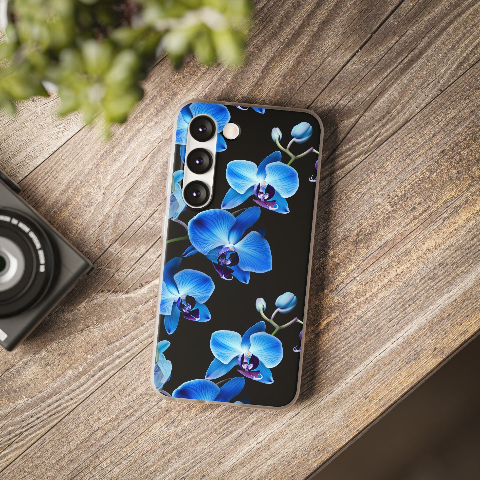 Coques de téléphone flexibles orchidée bleue