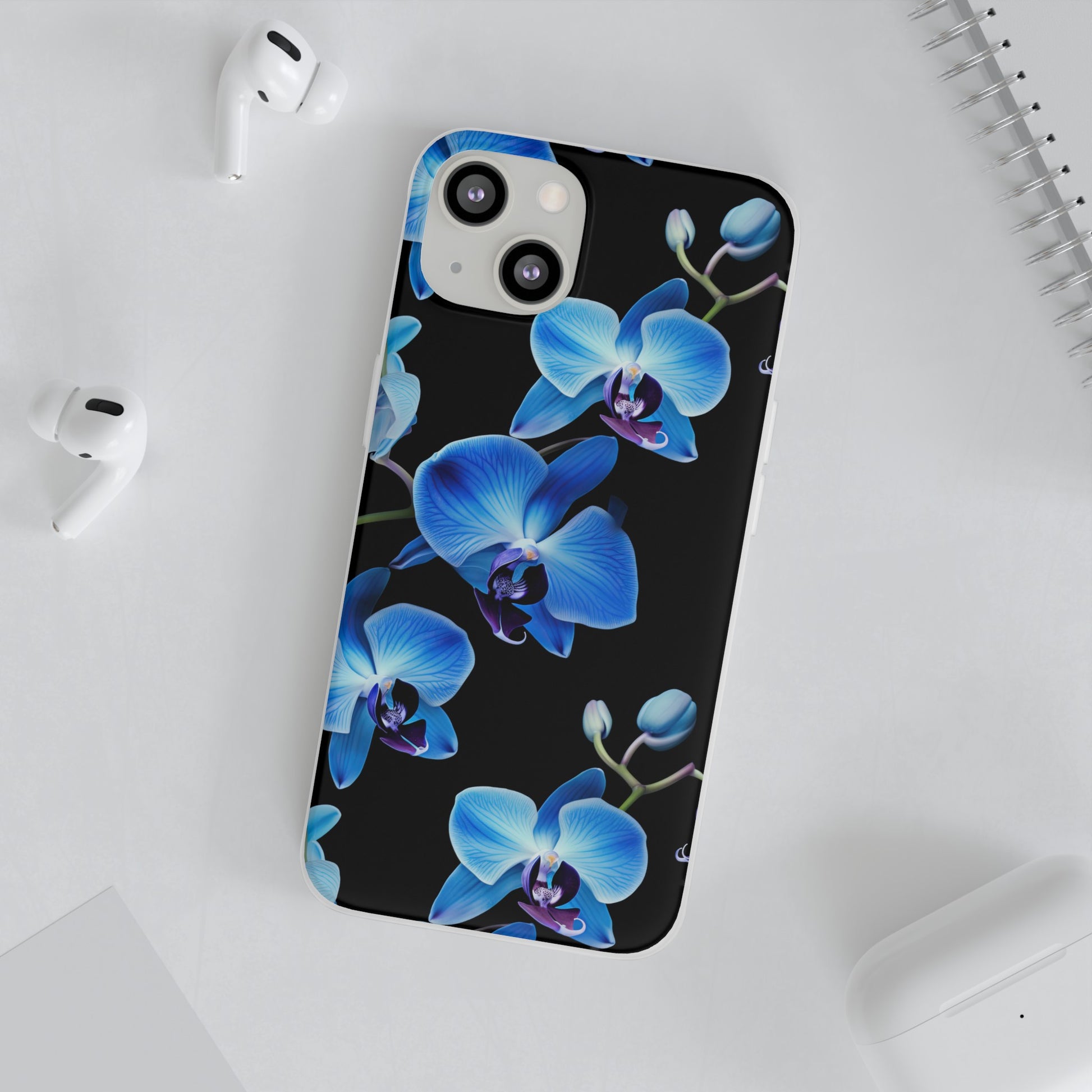 Coques de téléphone flexibles orchidée bleue