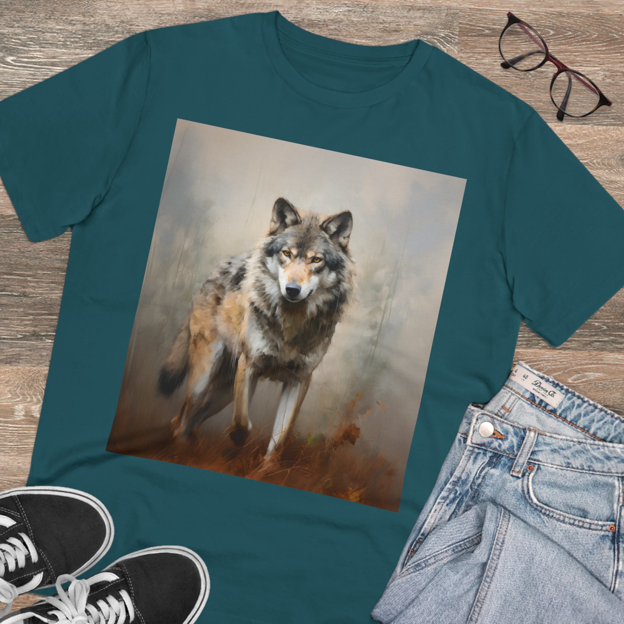 Unisex-T-Shirt mit grauem Wolf – umweltfreundlich 