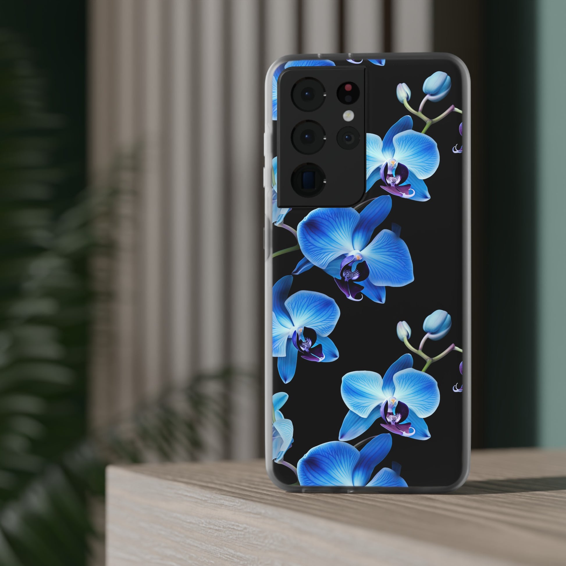 Coques de téléphone flexibles orchidée bleue