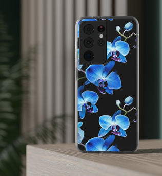 Coques de téléphone flexibles orchidée bleue