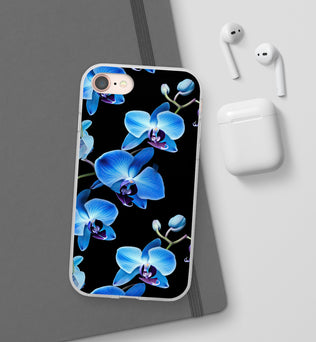 Coques de téléphone flexibles orchidée bleue