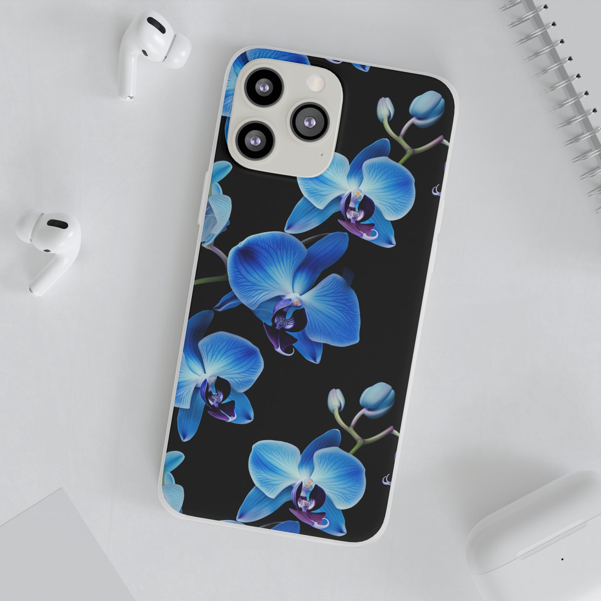 Coques de téléphone flexibles orchidée bleue