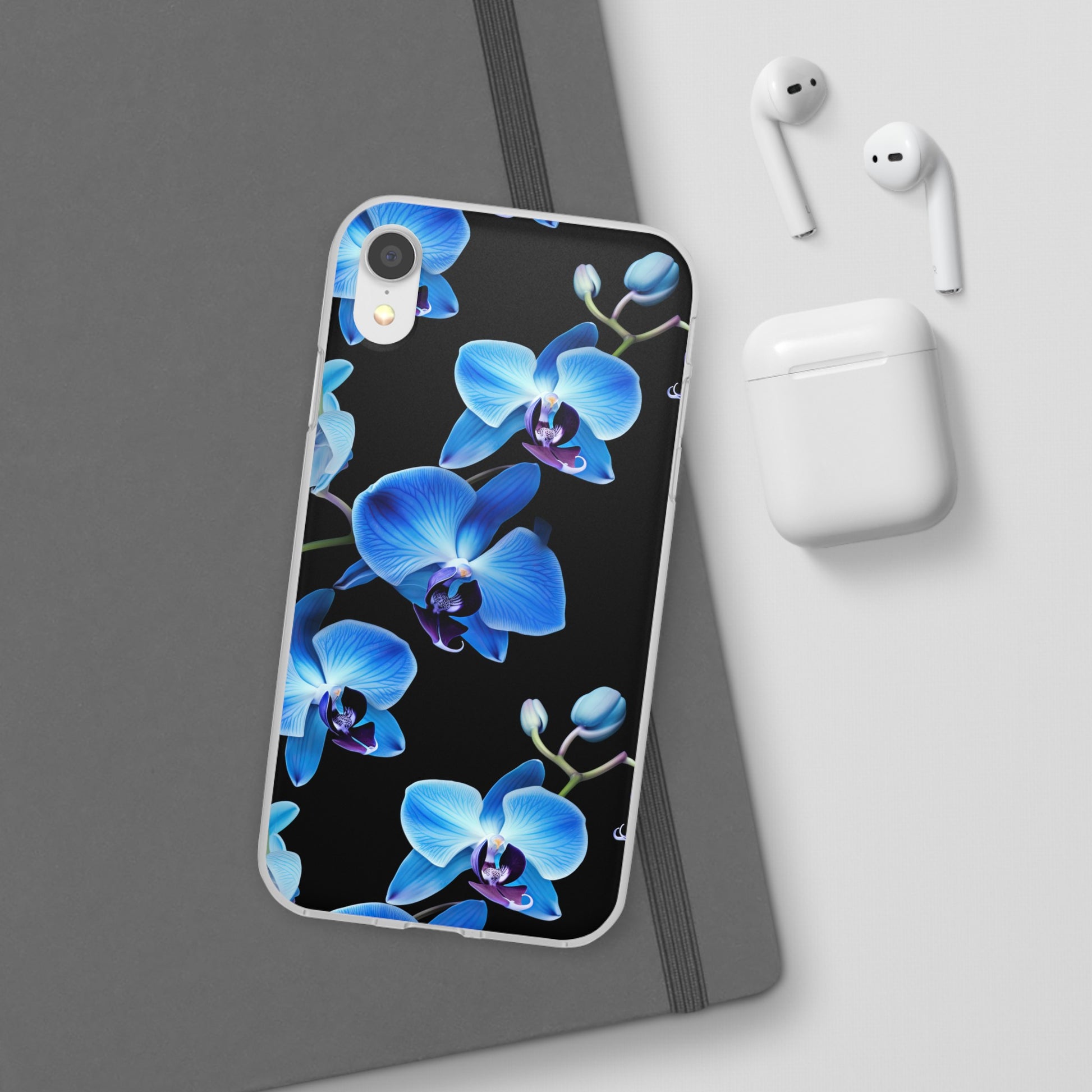 Coques de téléphone flexibles orchidée bleue